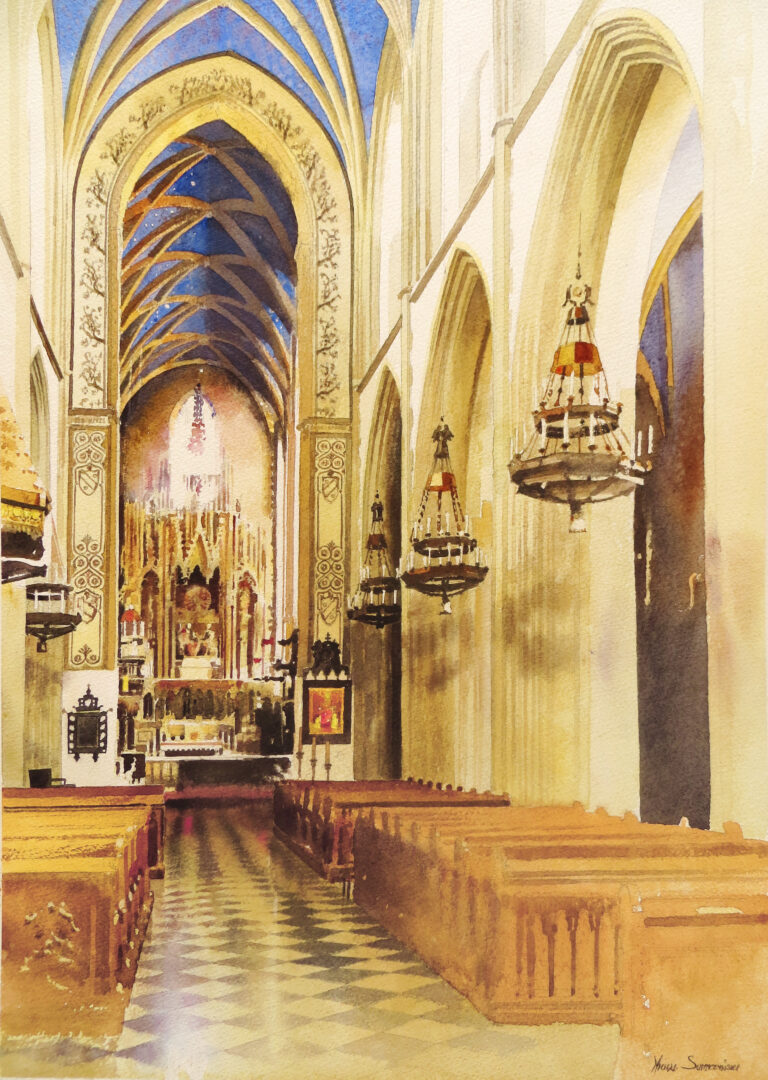 Dominican interior, Cracow, watercolor 40_58 cm